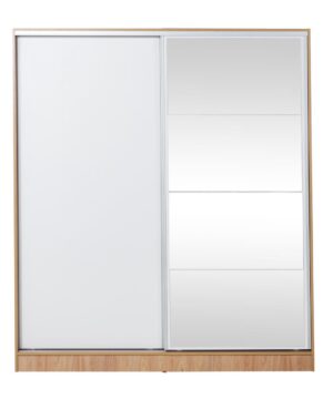 PLACARD 1.80 PUERTAS CORREDIZAS CON ESPEJO MURANO HICKORY/BCO TEXTURIZADO RICCHEZZE