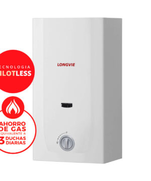 CALEFON 12L GAS NATURAL CON ENCENDIDO Y DOBLE SENSOR PILOTLESS LONGVIE CN412SS-N