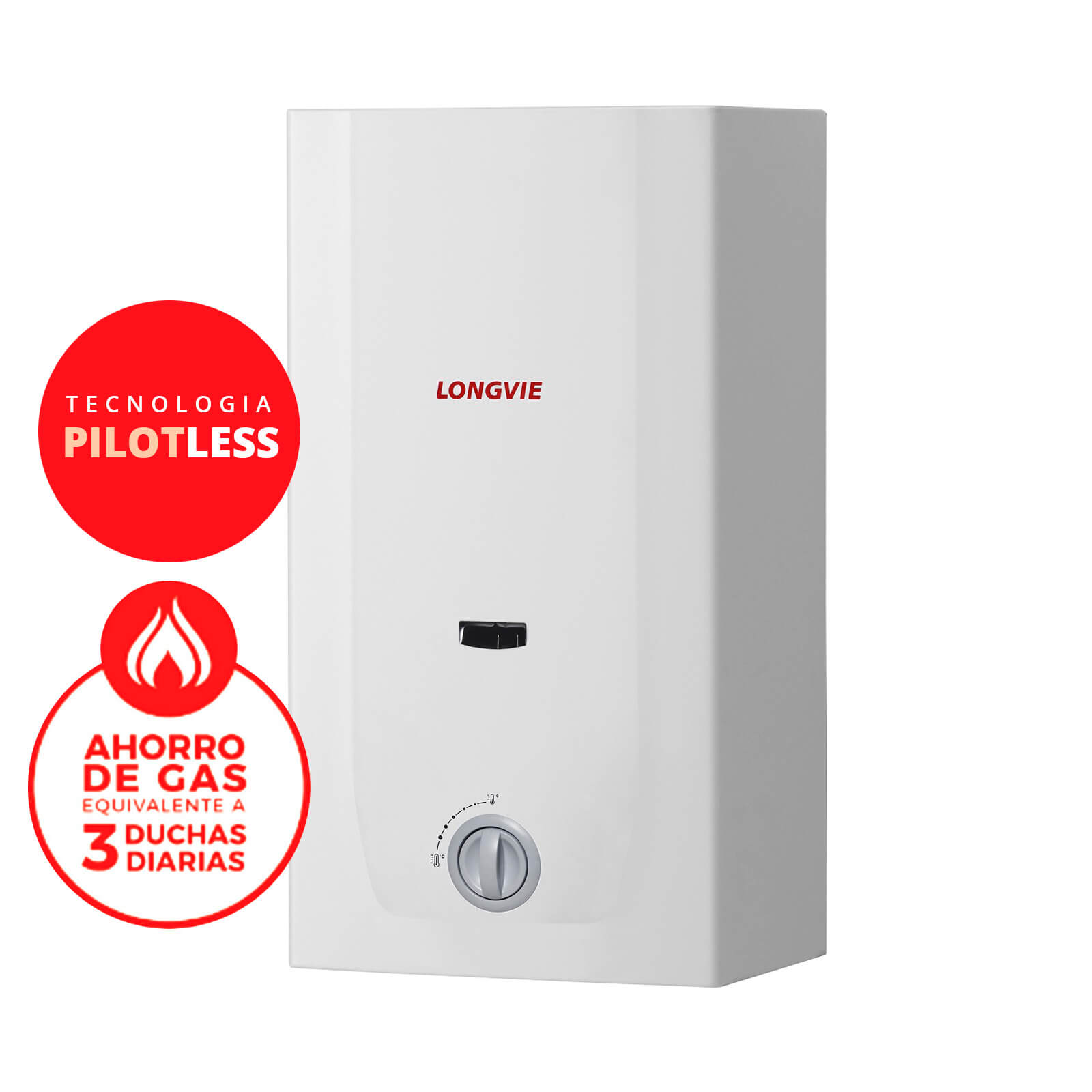 CALEFON 12L GAS NATURAL CON ENCENDIDO Y DOBLE SENSOR PILOTLESS LONGVIE CN412SS-N