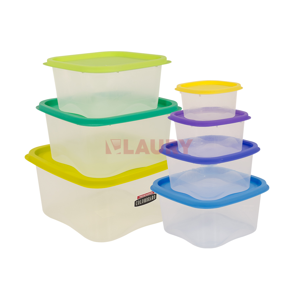 SET X 7 HERMÉTICOS CUADRADO PLASTICO COLOMBRARO 14769