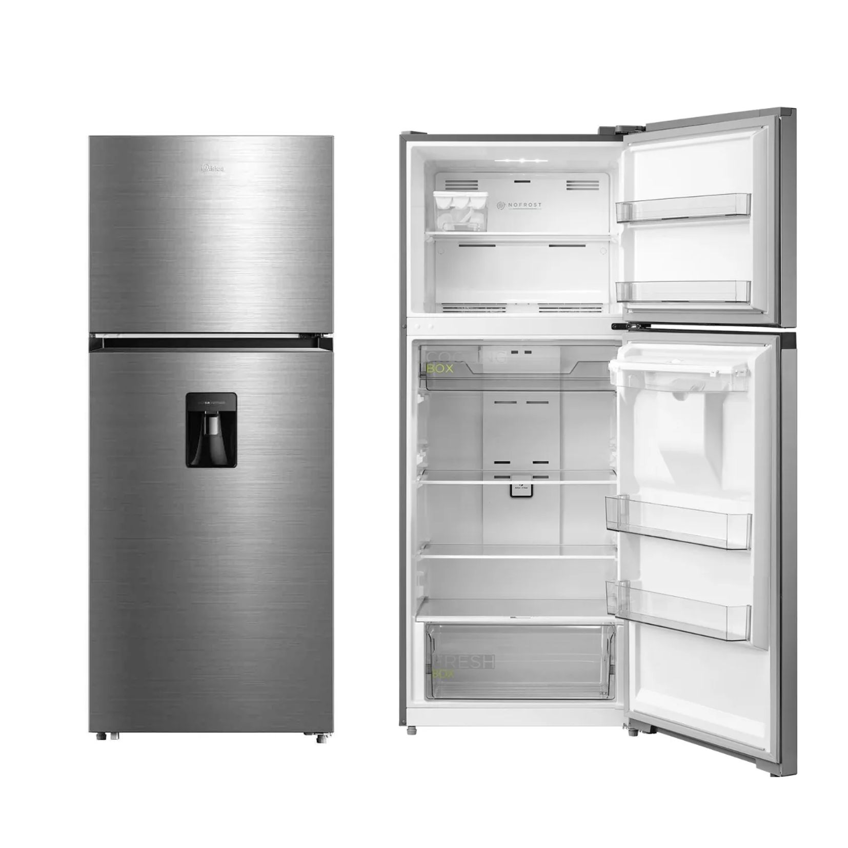 HELADERA NO FROST INVERTER 412L INOX C/DISP MIDEA MDRT580MTE46